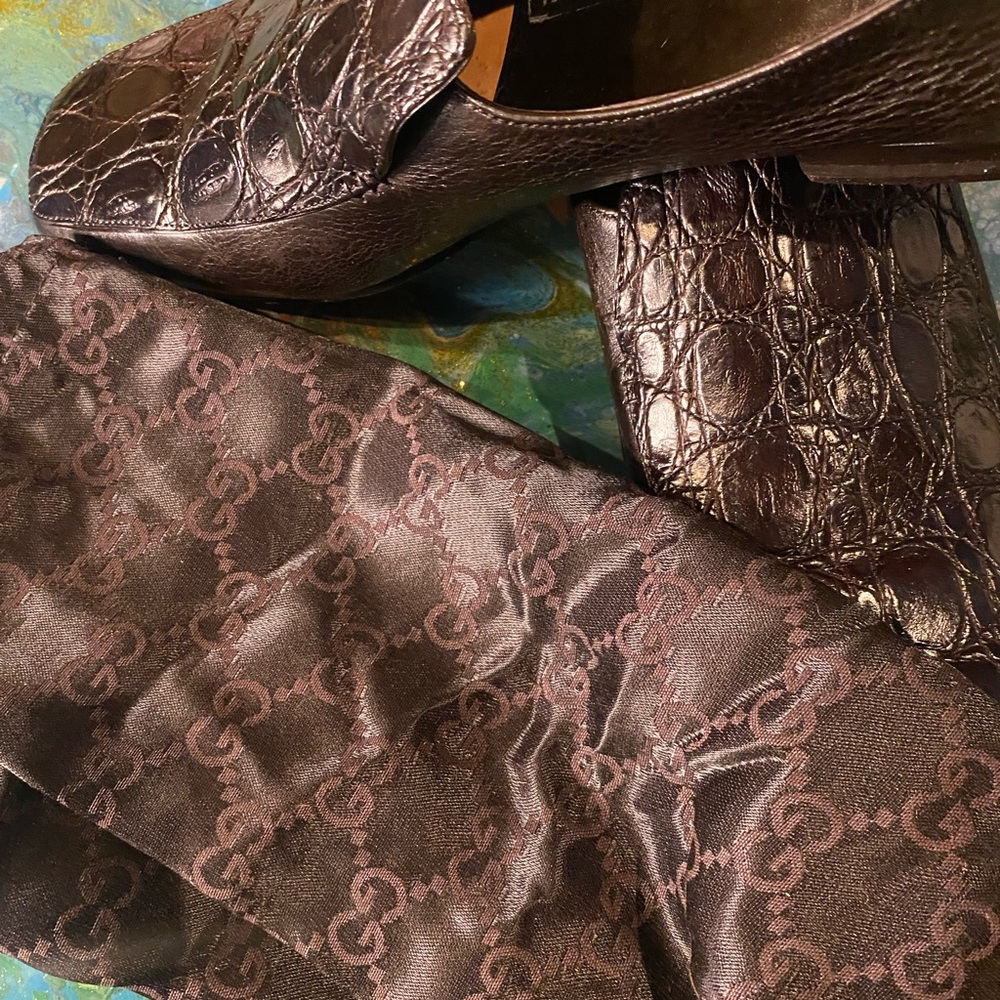 Vintage classic GUCCI Brown Slip-On Loafers with Exotic Texture GUCCI BAG S 10 - Picture 7 of 13